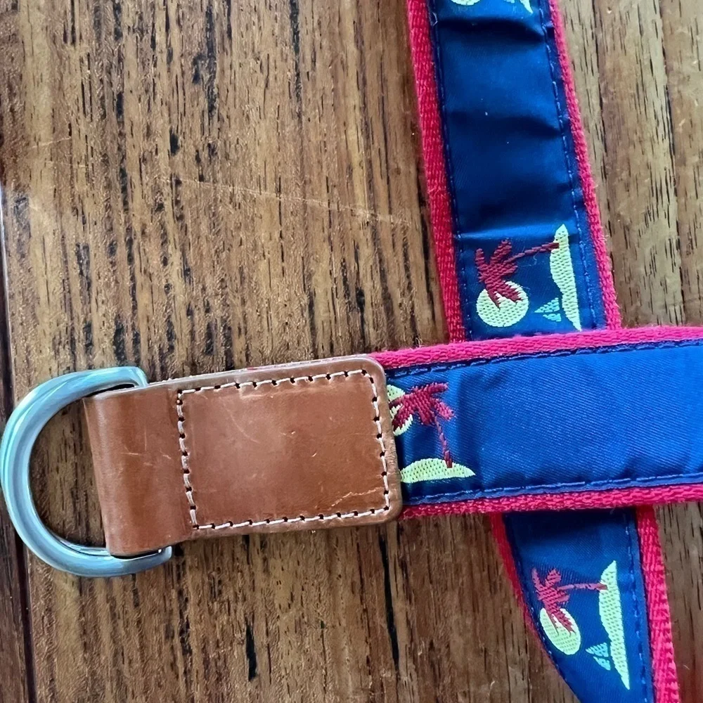 Talbots Ribbon and Leather D-Ring Sailboats/Palm Tree Belt